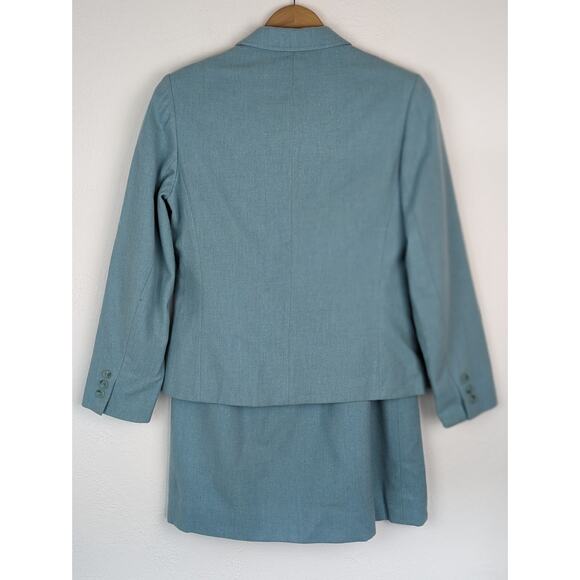 Pendleton Skirt Blazer Suit Vintage 80s Virgin Wool Career Blue Size 8 FLAWED - Picture 2 of 14